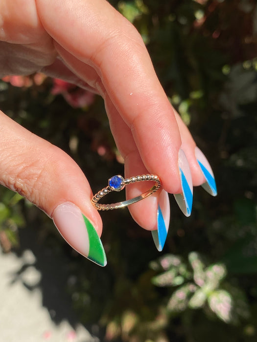 14k blue sapphire bead ring size 6.5