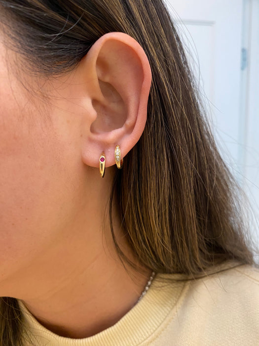 14k flush ruby huggie earrings