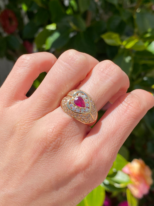 18k ruby and diamond heart ring size 7.25