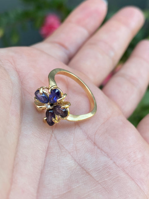 14k sapphire amethyst diamond clover ring size 6.25