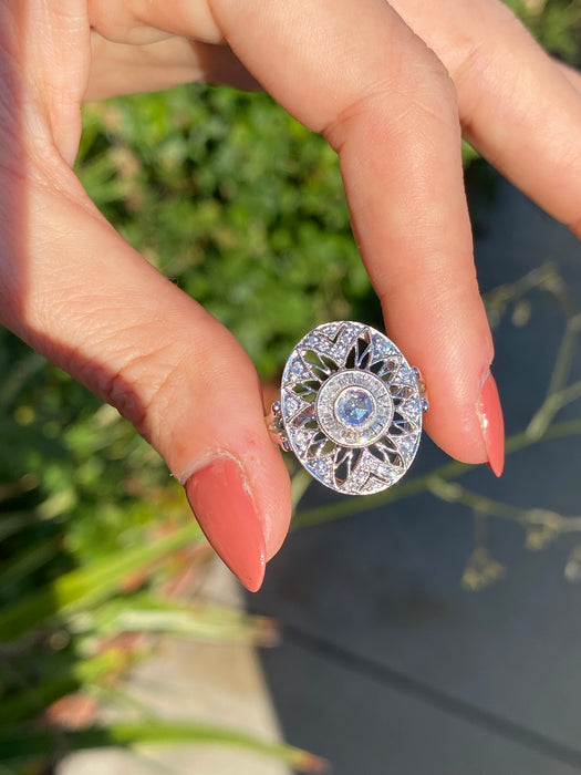 18k white gold art deco rose cut diamond ring size 6