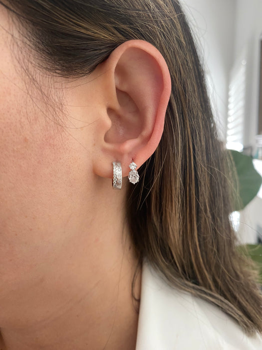 14K White Gold Flush Set Diamond Huggie Earrings