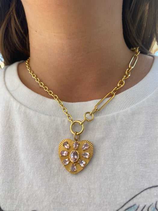 14K Gold Fluted Pink Tourmaline Heart Charm – 4.1ct