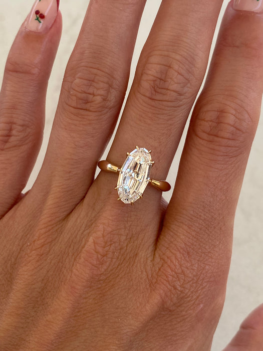 14K Gold 3.50 Carat IGI Certified Lab Diamond Moval Solitaire Ring