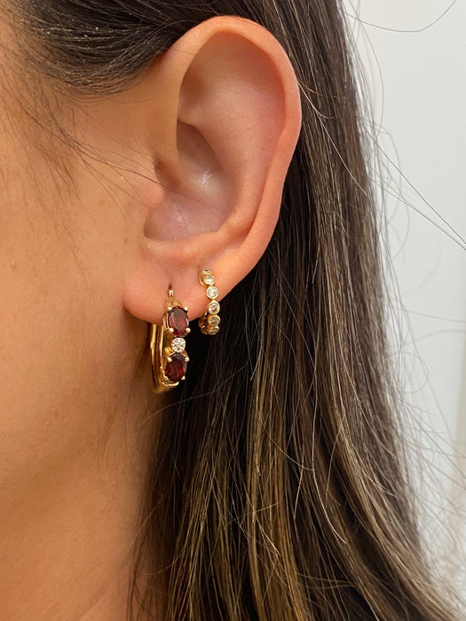 14k garnet diamond hoop earrings