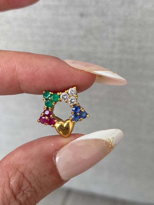Vintage 18K Gold Rainbow Star Charm with Diamond & Heart
