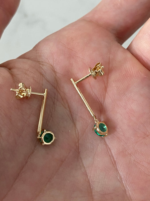 14K Gold Lab Emerald Dangle Earrings