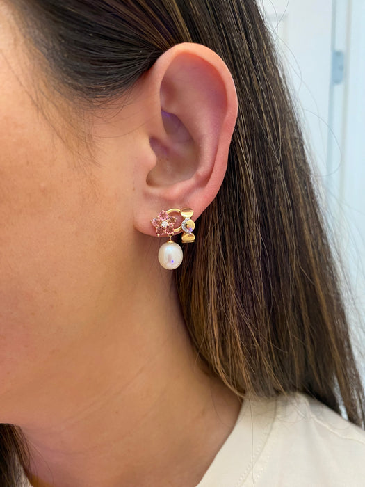 14k pink topaz diamond pearl earrings