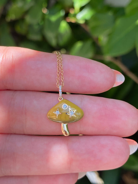 14k yellow enamel diamond star mushroom pendant charm