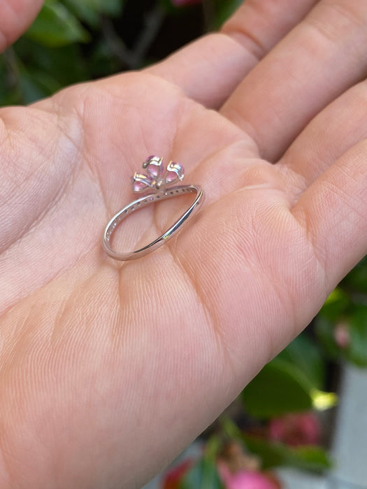 18k white gold pink sapphire diamond wavy ring size 6.5