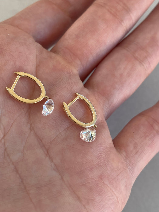 14K 1.2 TCW Lab Grown Diamond Pear Drop Huggie Earrings