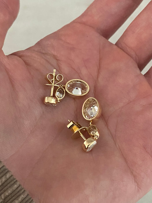 14K Gold 4 TCW Oval Drop Lab Diamond Earrings