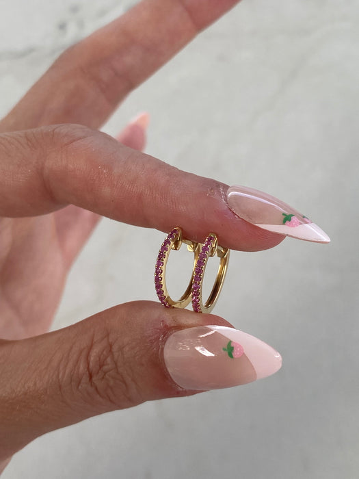 14K Gold Pink Sapphire Huggie Earrings – Natural Pink Sapphire
