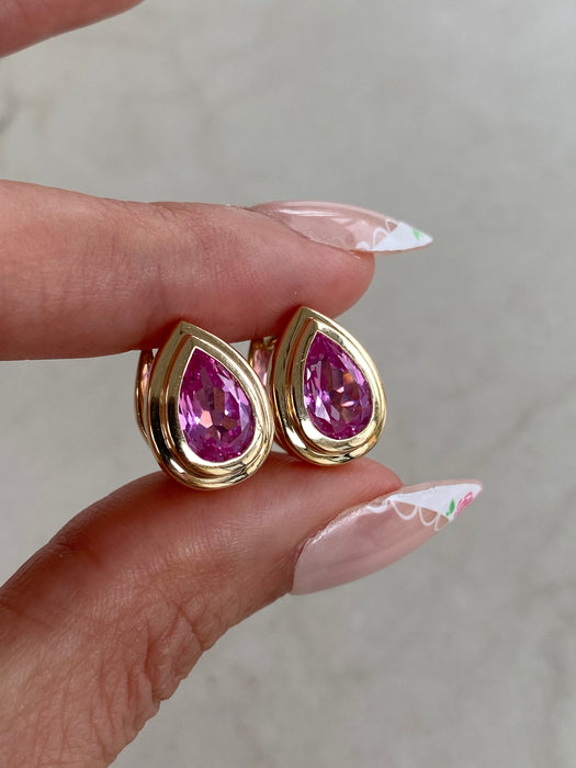 14K 3.3 TCW Pink Sapphire Lab-Grown Huggie Earrings
