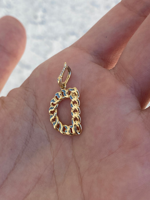 14k diamond curb initial letter pendant