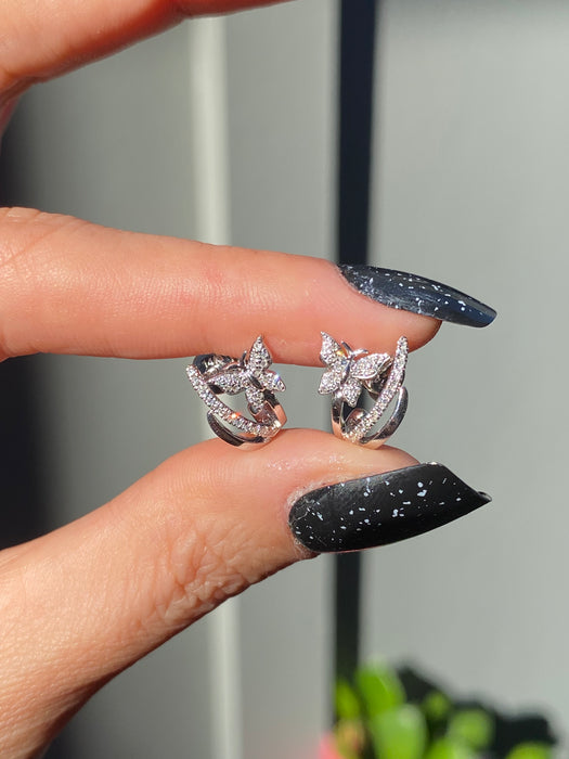 14k white gold diamond butterfly huggie earrings