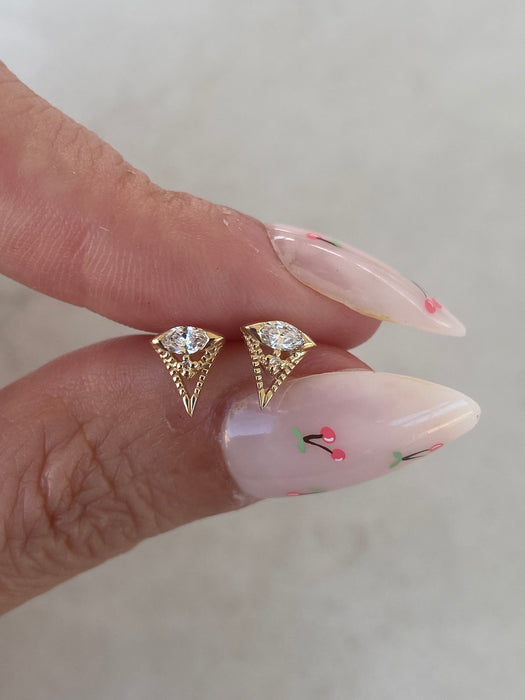 14K Lab Diamond Triangle Single Flat Back Stud Earring