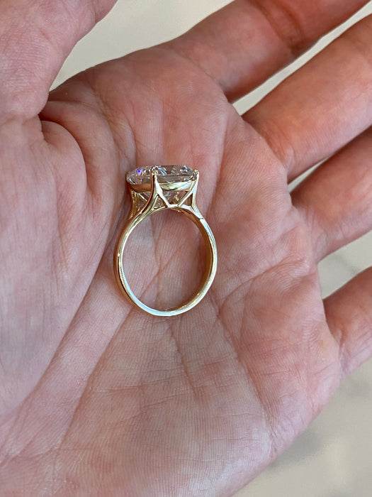 14K Gold 6 Carat Cushion Cut Lab Diamond Ring