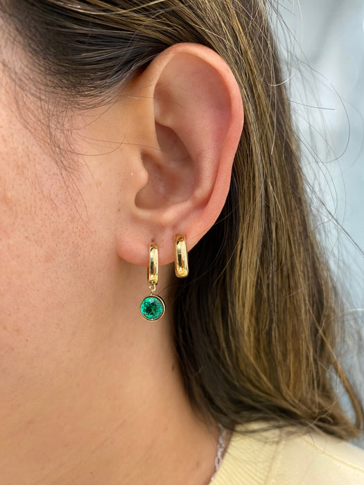 14K Gold Lab-Grown Emerald Bezel-Set Huggie Earrings