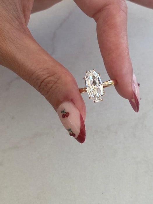 14K Gold 3.50 Carat IGI Certified Lab Diamond Moval Solitaire Ring