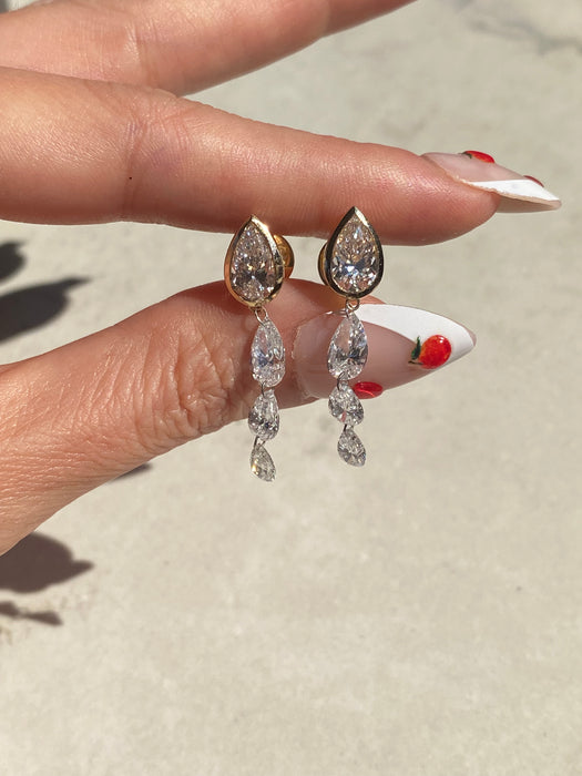 14K Gold 5.13 Carat Floating Pear Lab Diamond Drop Earrings