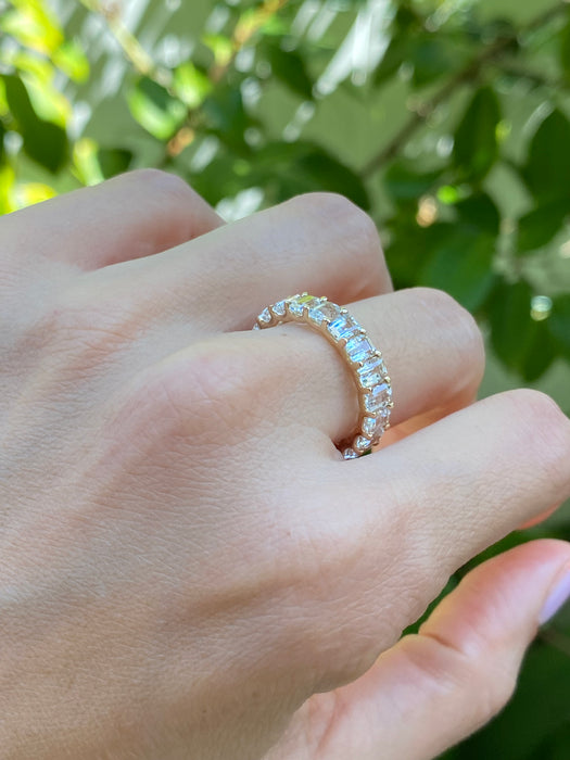 14k white topaz emerald cut eternity ring size 6.5