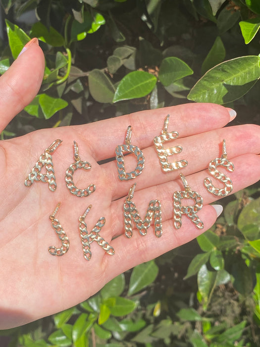 14k diamond curb initial letter pendant