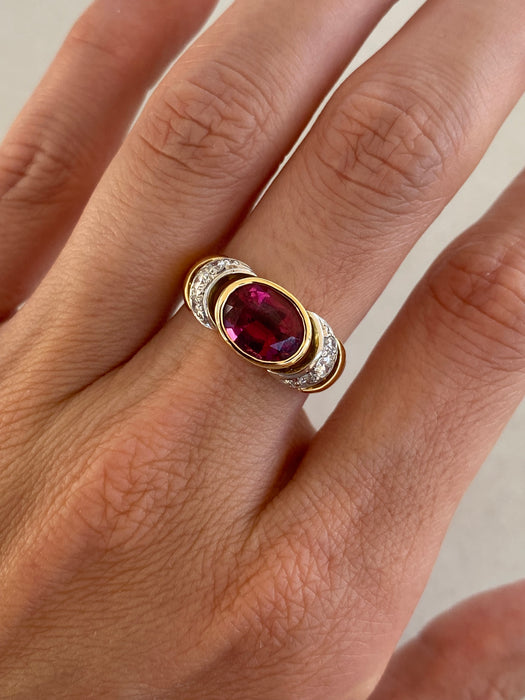 Vintage 18K Pink Tourmaline & Diamond Ring