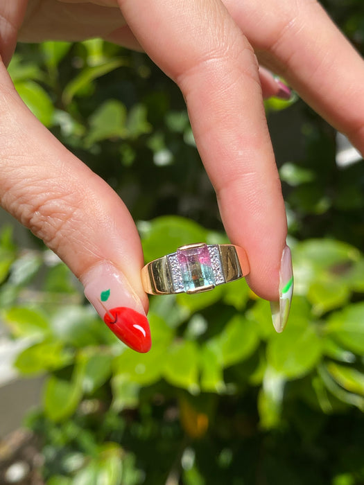 18k watermelon tourmaline and diamond ring size 7.25