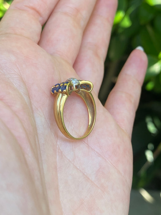 18k blue sapphire diamond bow ring size 6.5