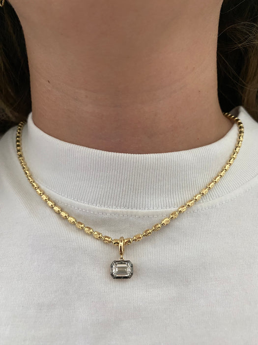 14K Gold East–West Emerald Cut Lab Emerald Charm