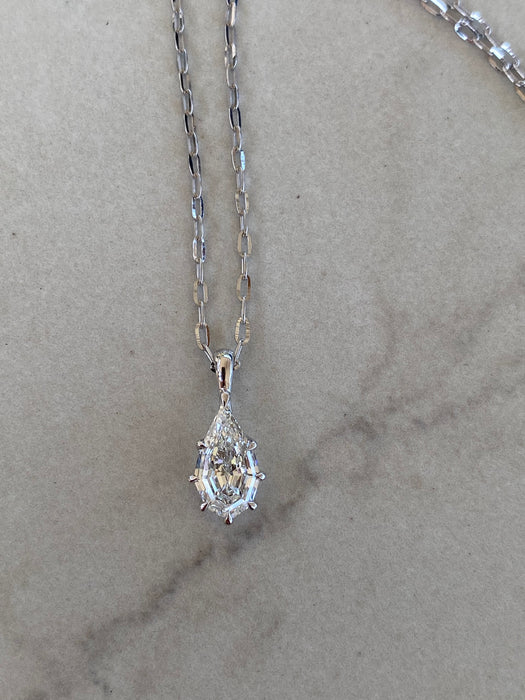 14K White Gold Paperclip Chain with 1.50 Carat Step Cut Lab Diamond Pendant