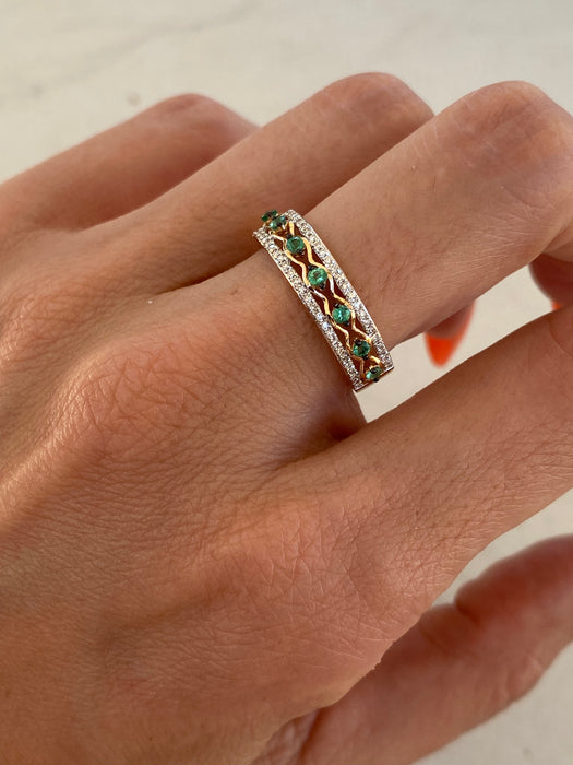 14K Rose Gold Emerald & Diamond Ring