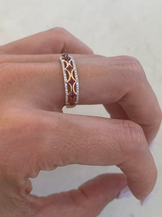 14K Rose Gold Natural Diamond & Ruby Ring