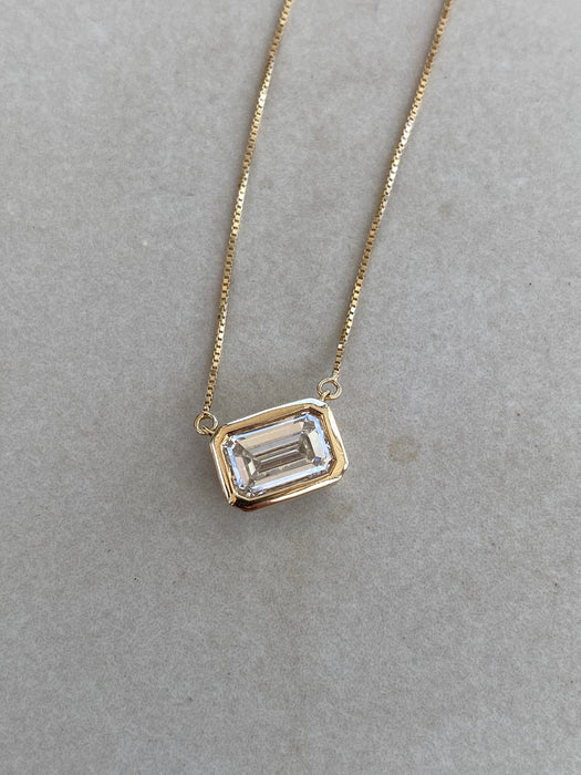 14K 1.5 CT Lab Diamond Bezel Pendant Necklace