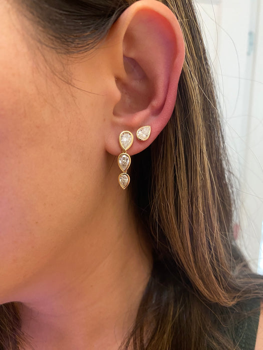 14k bezel set 3.3 carat lab diamond pear earrings