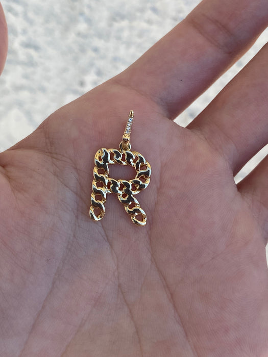 14k diamond curb initial letter pendant