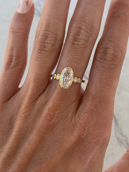 14K Bezel-Set 2.07ct Elongated Step Cut Oval Lab Diamond Ring