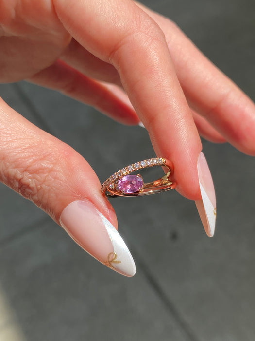 Vintage 18K Rose Gold Pink Sapphire Diamond Ring