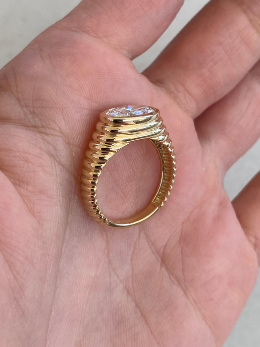 14K Gold Ribbed Bezel Set Lab Diamond Oval Ring – 2.09 Carat IGI Certified