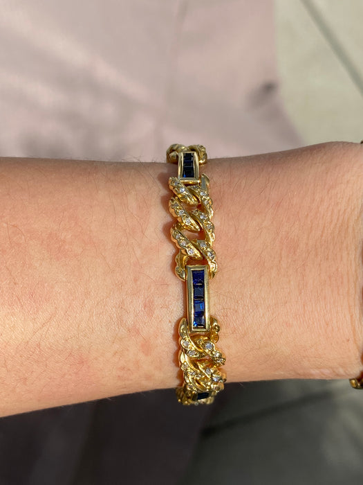 18k diamond blue sapphire curb bracelet