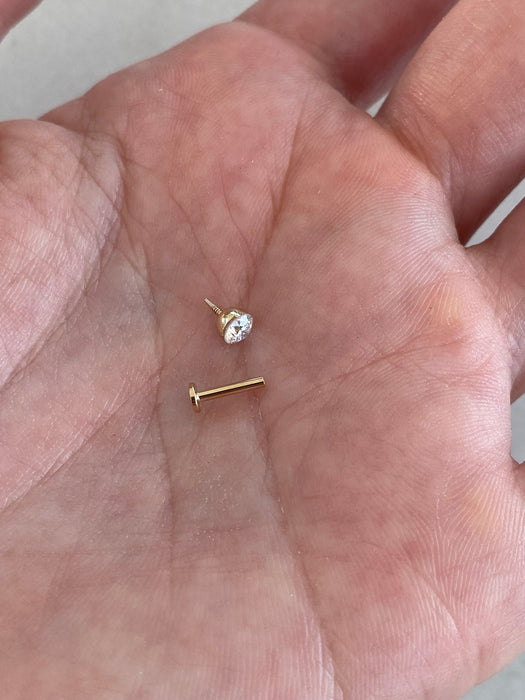 14K Gold Round Lab Diamond Flat Back Single Earring