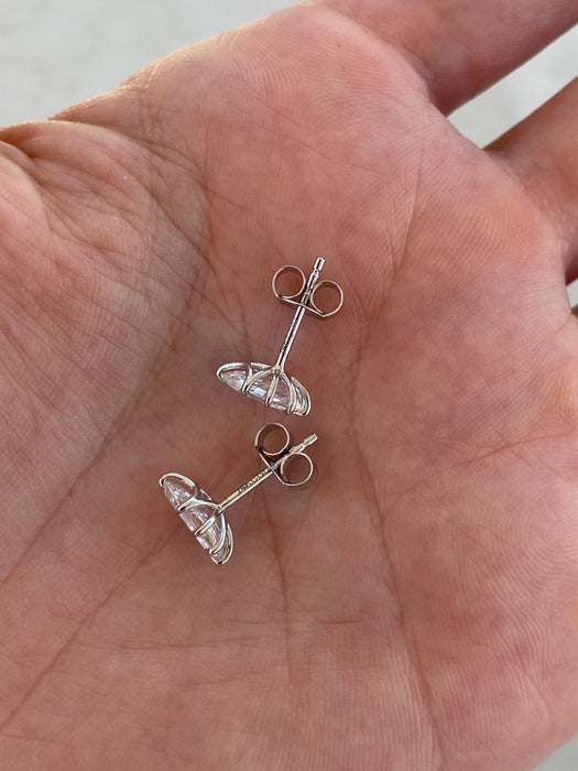 14K White Gold Step-Cut Marquise Lab Diamond Stud Earrings