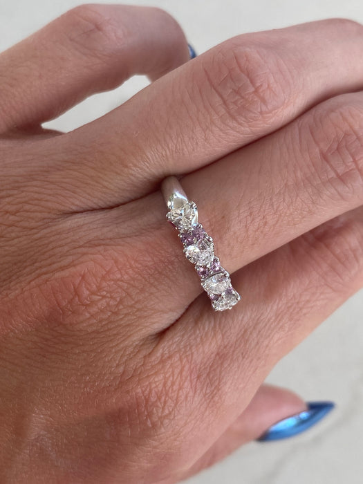 Vintage Platinum 900 Diamond Heart & Pink Sapphire Ring | Size 8