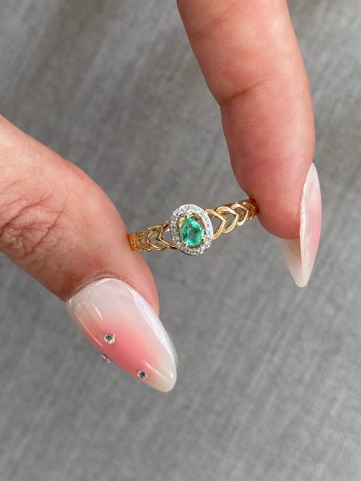 14K Emerald & Diamond Halo Ring