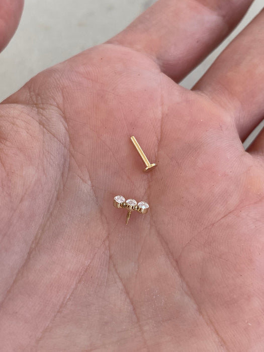 14K Solid Single Marquise Lab Diamond Flat Back Stud Earring