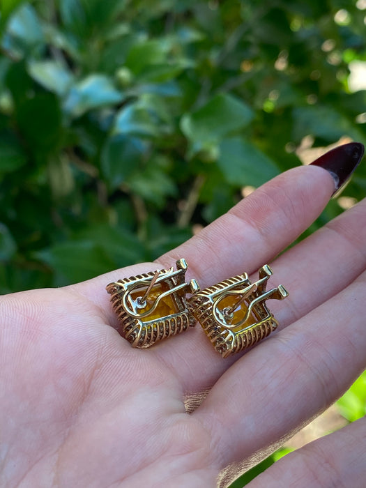 14k citrine diamond omega back earrings
