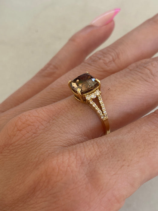 Vintage 18K Cushion-Cut Brown Diamond Ring