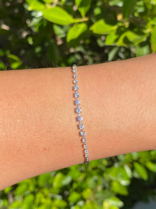 Vintage Platinum 850 Natural Diamond Gradient Bead Chain Bracelet 0.50 TCW 6.75”