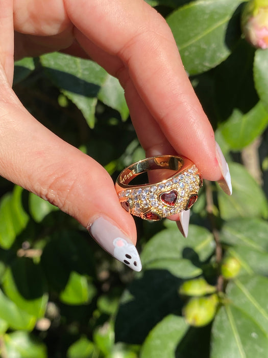 18k chubby donut garnet heart diamond ring size 7